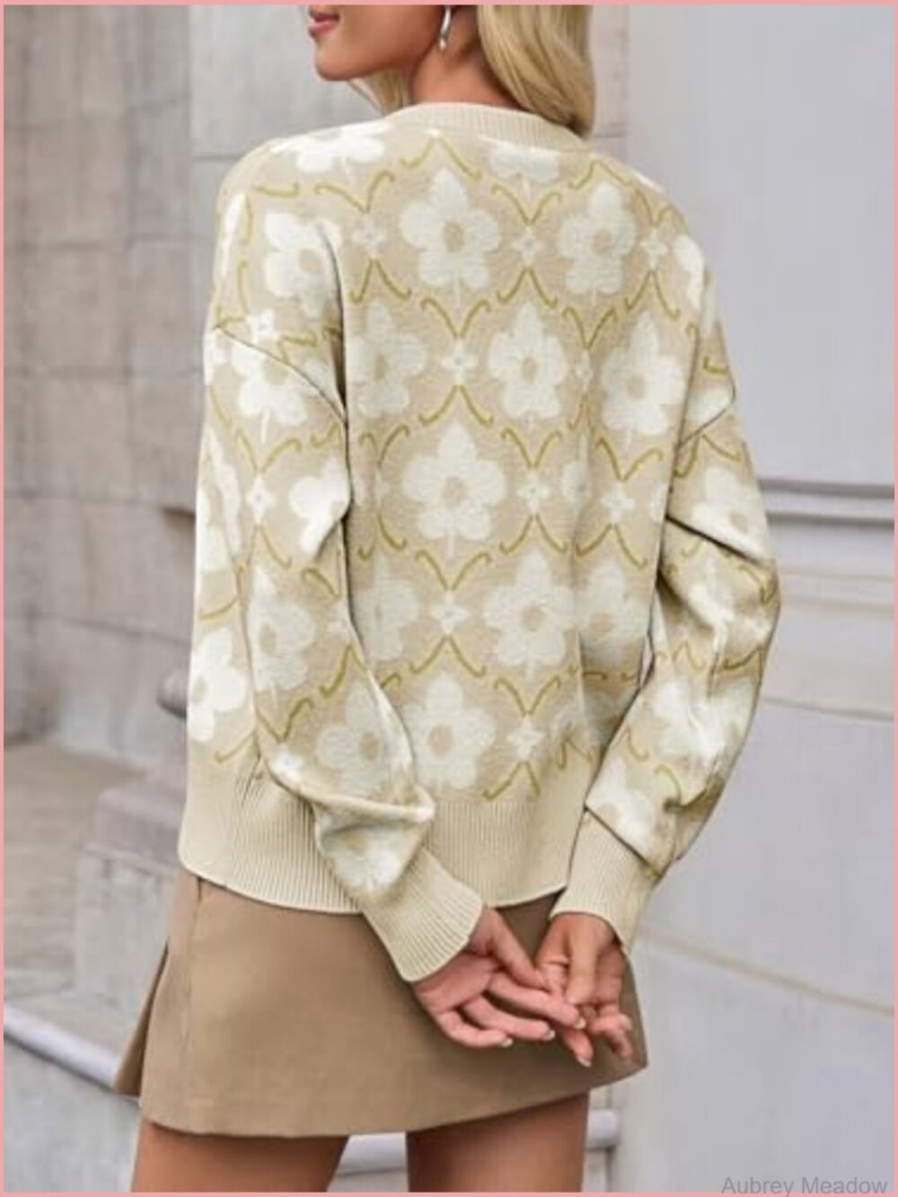 Floral Long Sleeve Cardigan Open Front Button Down Knit Retro Sweater Coat - Picture 4 of 7